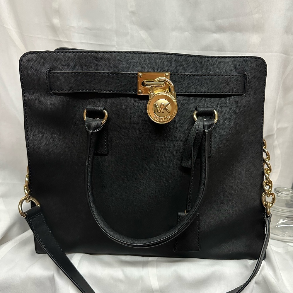 Michael Kors Black Shoulder Bag with Gold Accents